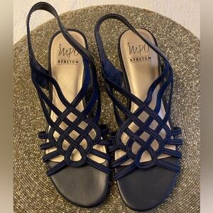 IMPO stretch navy sandal size 8 wedge